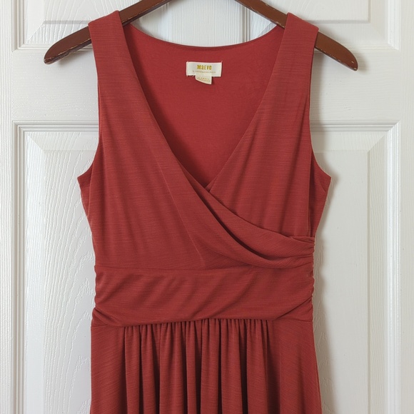 Maeve by Anthropologie Nora Textured Sleeveless Faux Wrap A-line Dress Rust XS - Picture 2 of 15